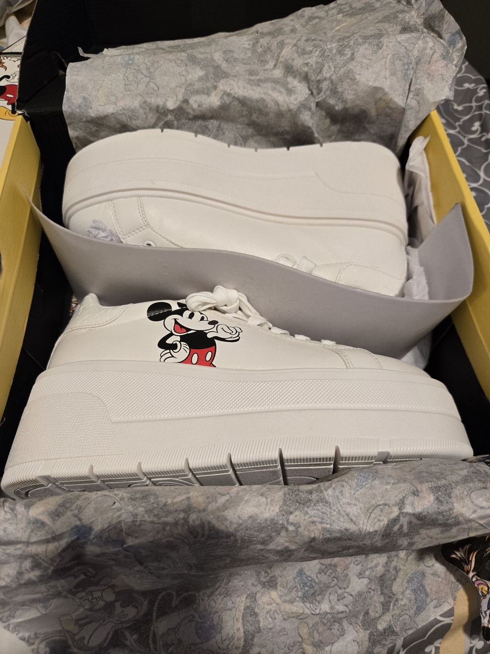 Aldo White Platform Sneakers with Mickey Graphic
